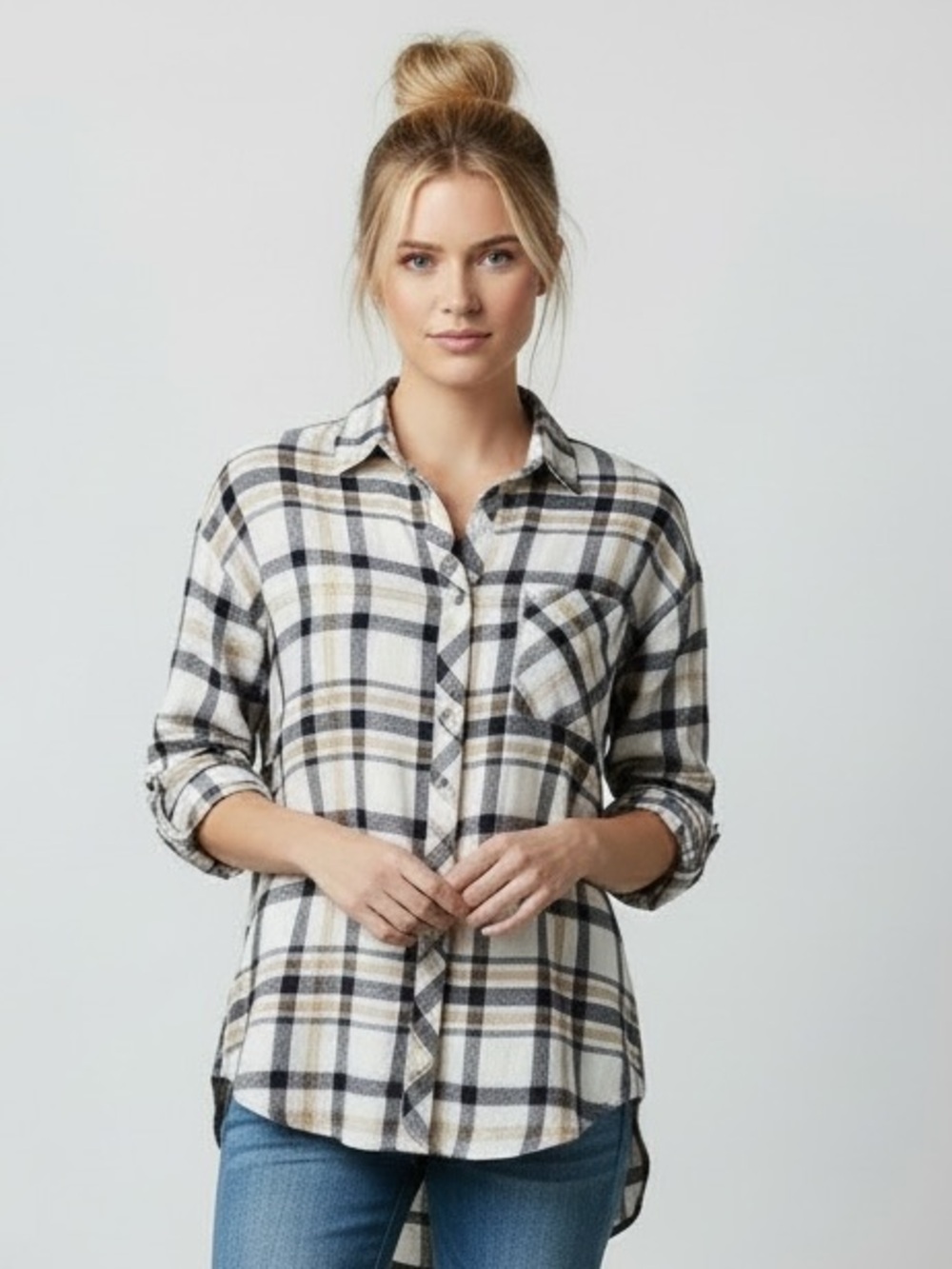 Peyton Jensen | Plaid throw on button down long sleeve baggy flannel siz…